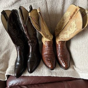 Two pairs of men boots for sell. Rudel  Alligator and Dan Post Lizzard.